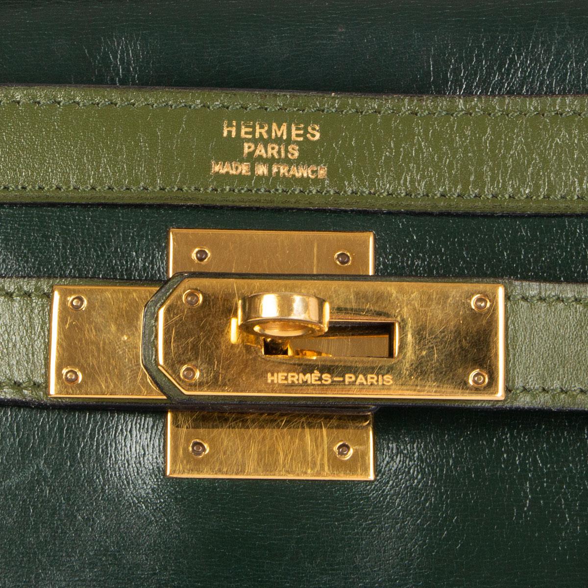 HERMES Vert green Box leather BI-COLOR KELLY 32 RETOURNE Bag Gold 3