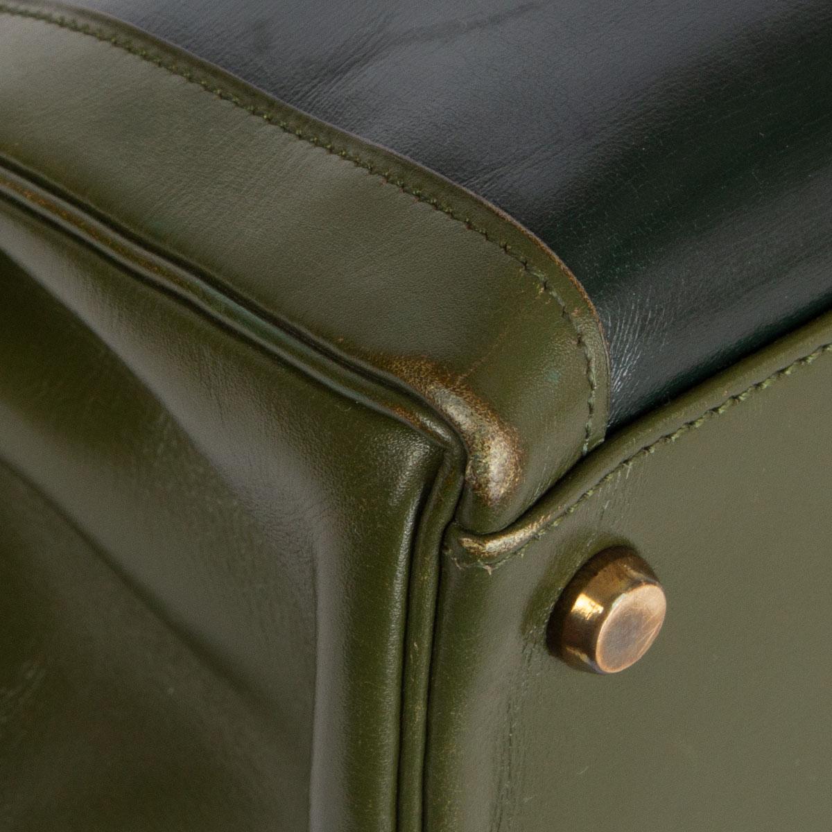 Women's HERMES Vert green Box leather BI-COLOR KELLY 32 RETOURNE Bag Gold
