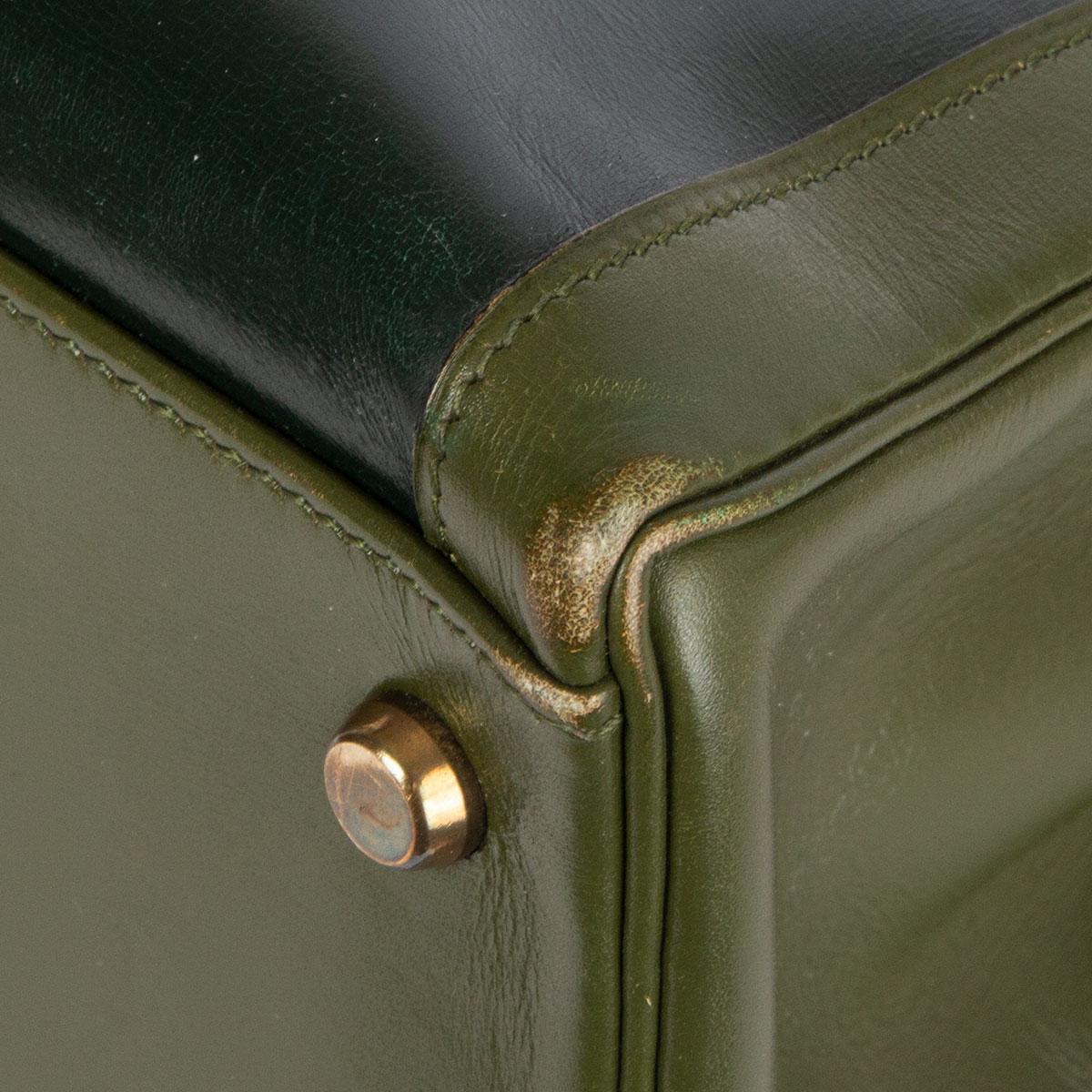 HERMES Vert green Box leather BI-COLOR KELLY 32 RETOURNE Bag Gold 1