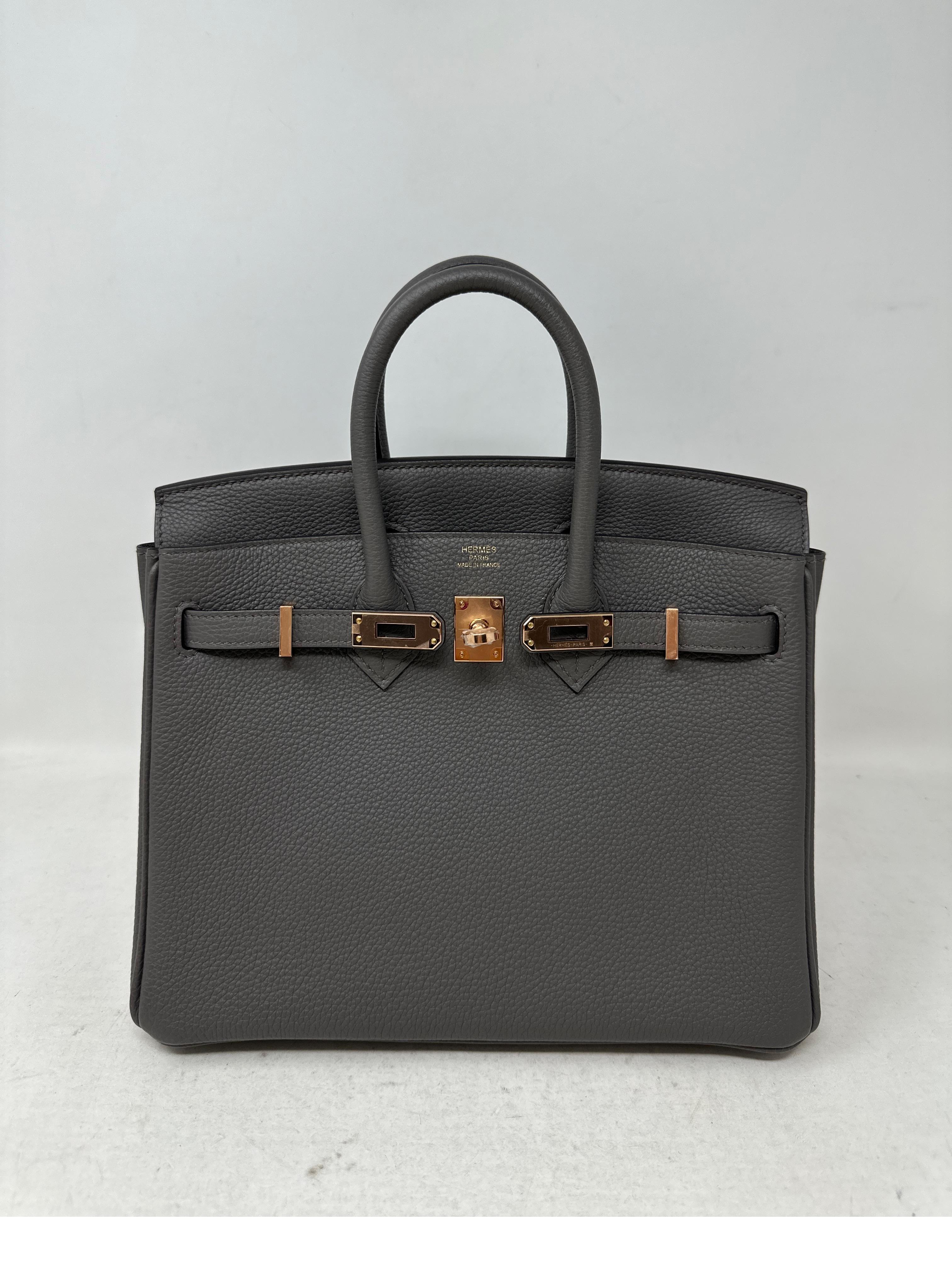 Hermes Vert Gris Birkin 25 Bag. Brand new. Never been used. Rare rose gold hardware. Togo leather. Unicorn bag. Size 25 are so rare. Most wanted new color. Full set. Will include original receipt, clochette, lock, keys, and dust bag. Won't last.