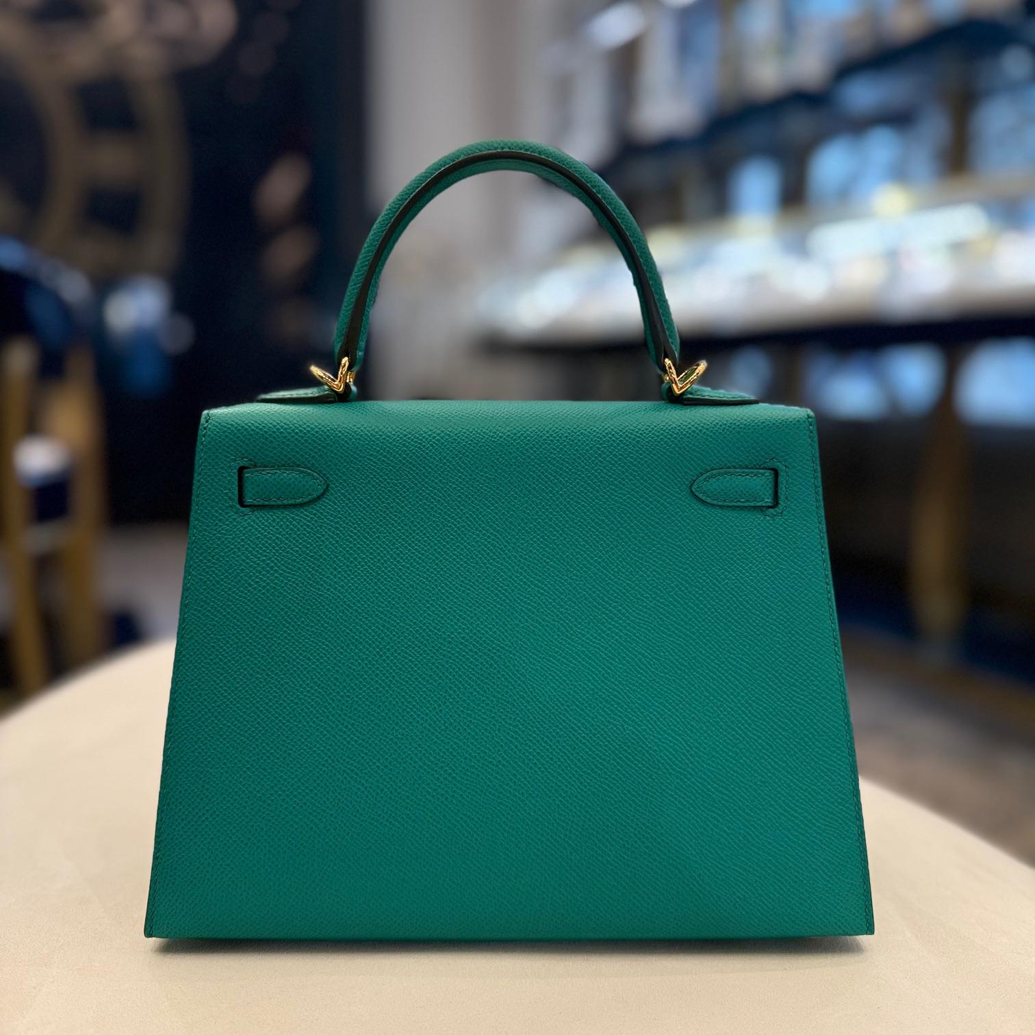 Blue Hermès Vert Jade Kelly 25 Sellier Epsom Gold Hardware