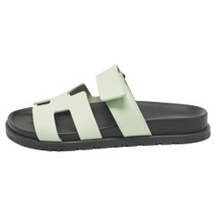 Hermès Vert Jade Leather Chypre Slide Flats Size 37.5