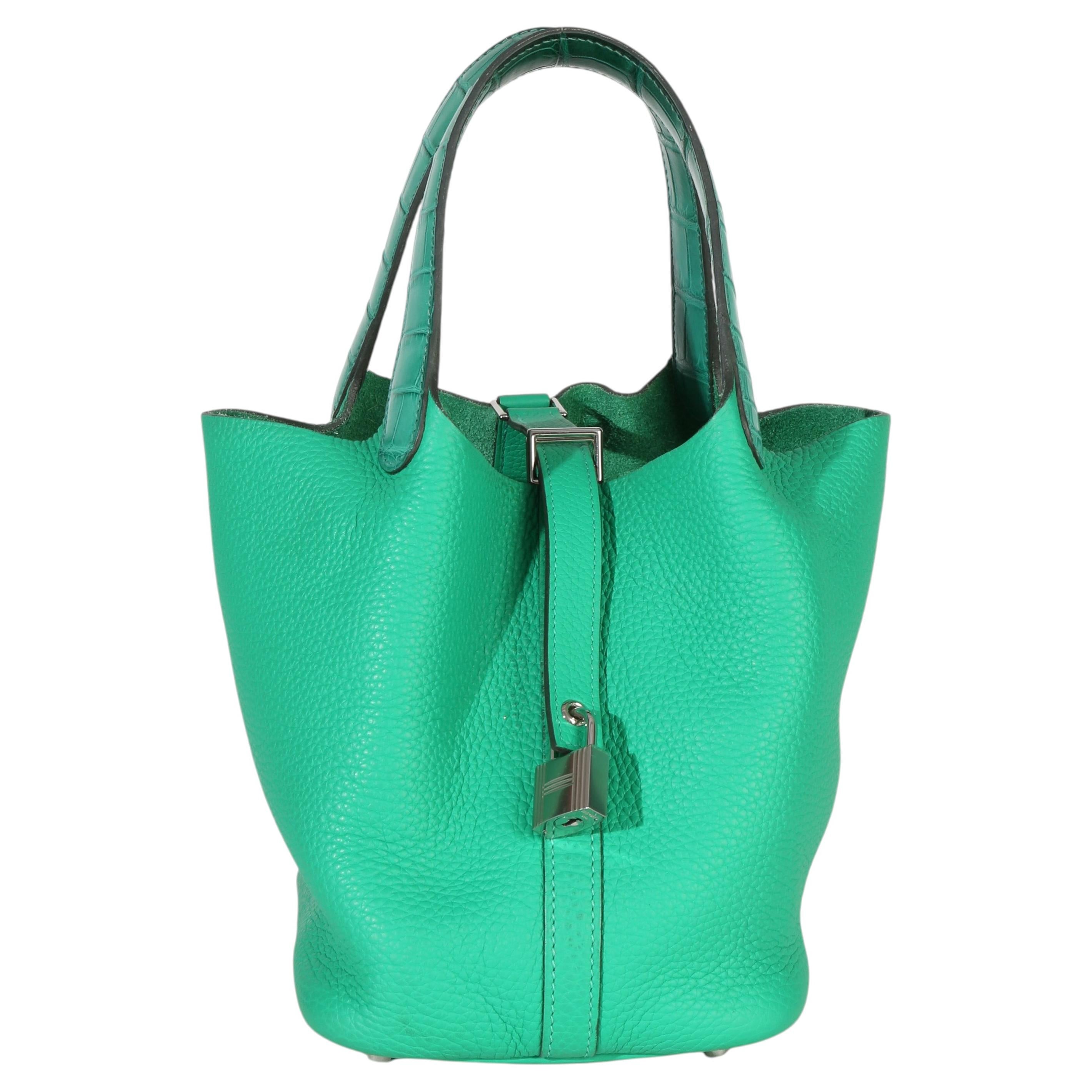 Hermès Vert Jade Menthe Clemence Matte Alligator Touch Picotin Lock 18 PHW For Sale