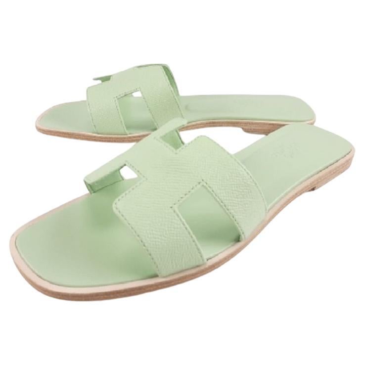 Hermes Vert Jade Oran sandal Size 37.5 For Sale