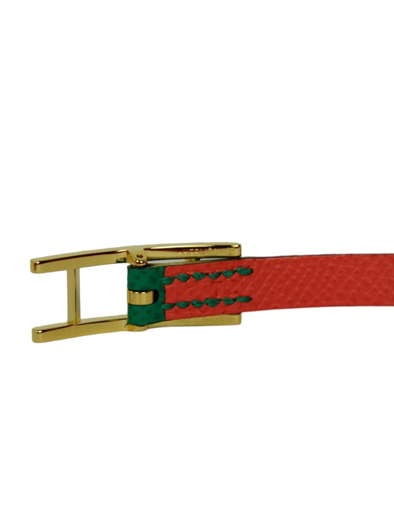 Hermes Vert Jade / Rose Jaipur Leather Reversible Behapi Double Tour Wrap sz T2 2