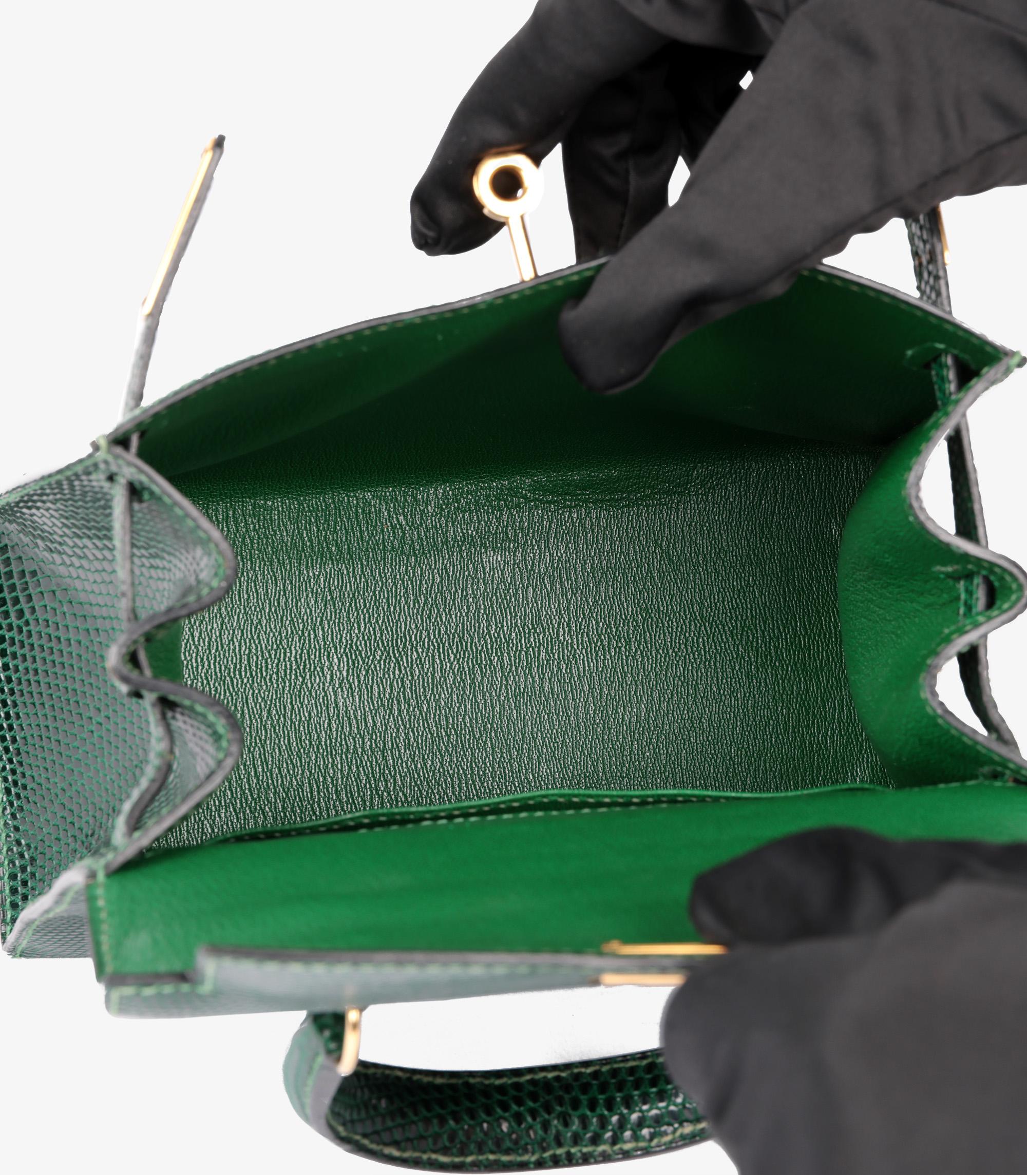 Hermès Vert Moyen Lizard Leather Vintage Kelly 20cm Sellier en vente 5
