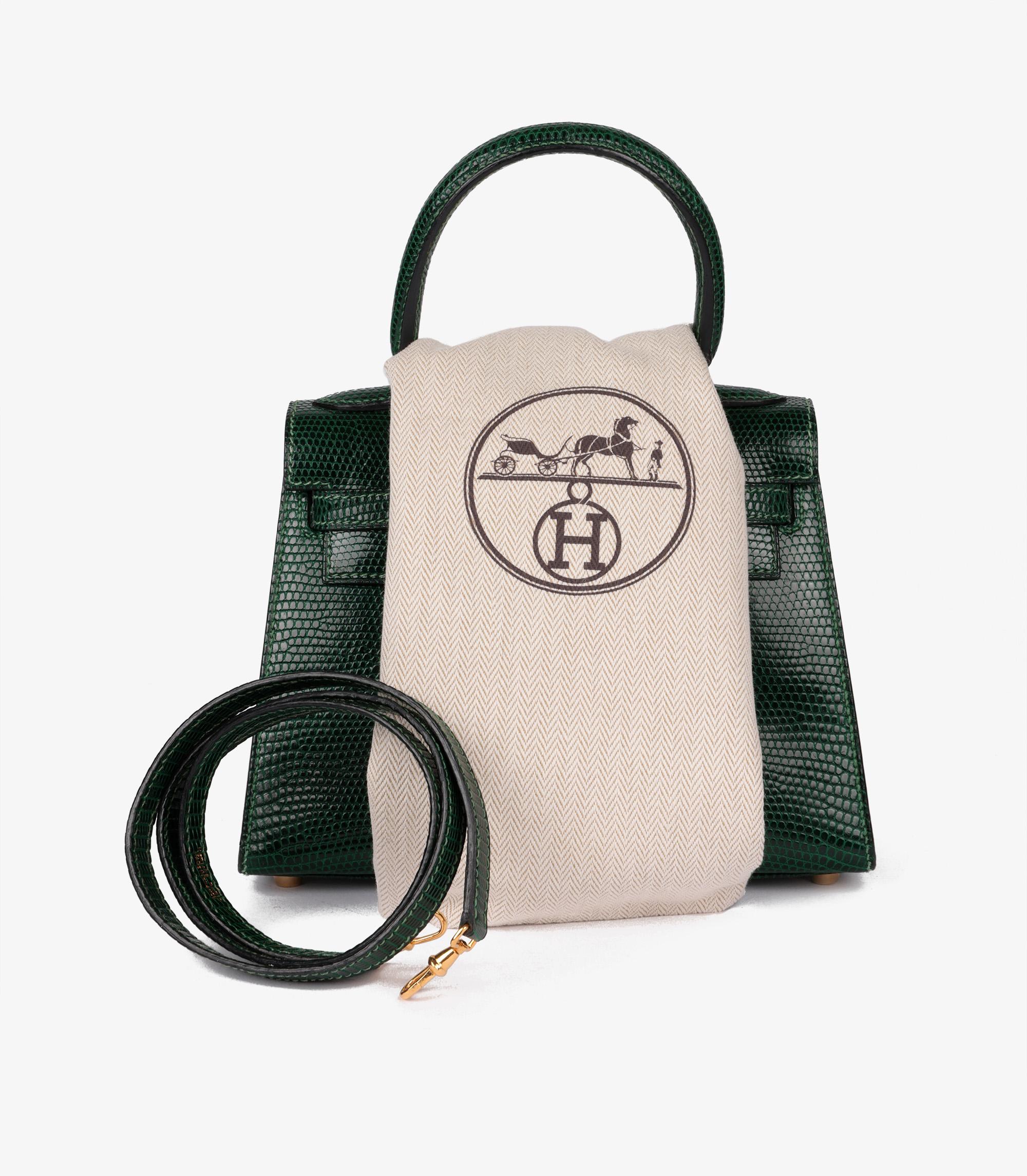 Hermès Vert Moyen Lizard Leather Vintage Kelly 20cm Sellier en vente 6