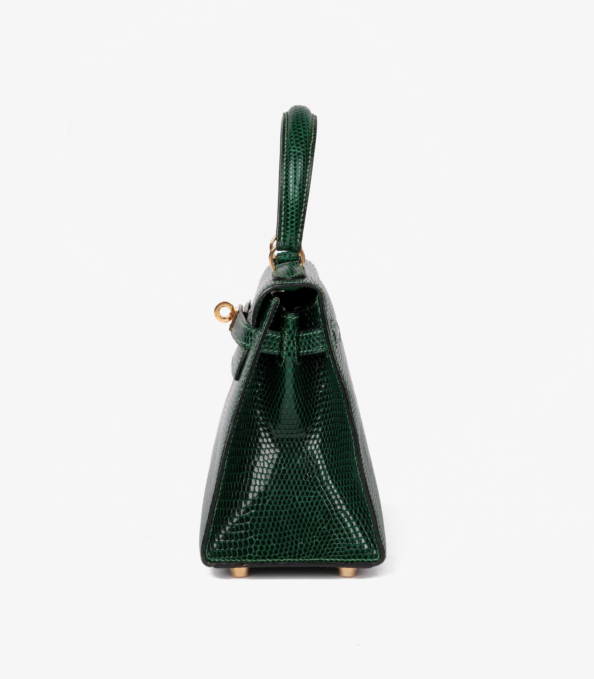 Hermès Vert Moyen Lizard Leather Vintage Kelly 20cm Sellier Excellent état - En vente à Bishop's Stortford, Hertfordshire