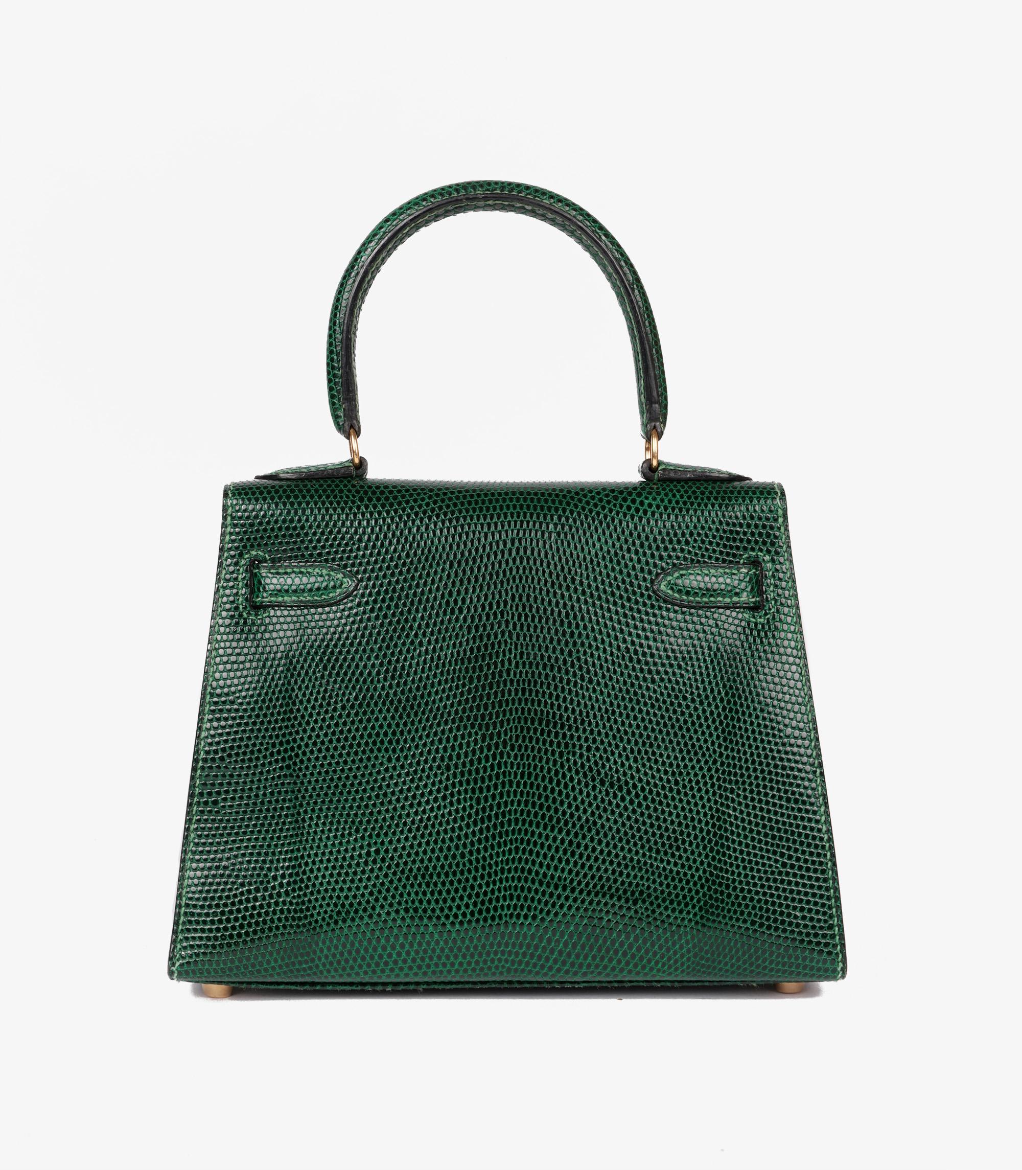 Hermès Vert Moyen Lizard Leather Vintage Kelly 20cm Sellier en vente 1
