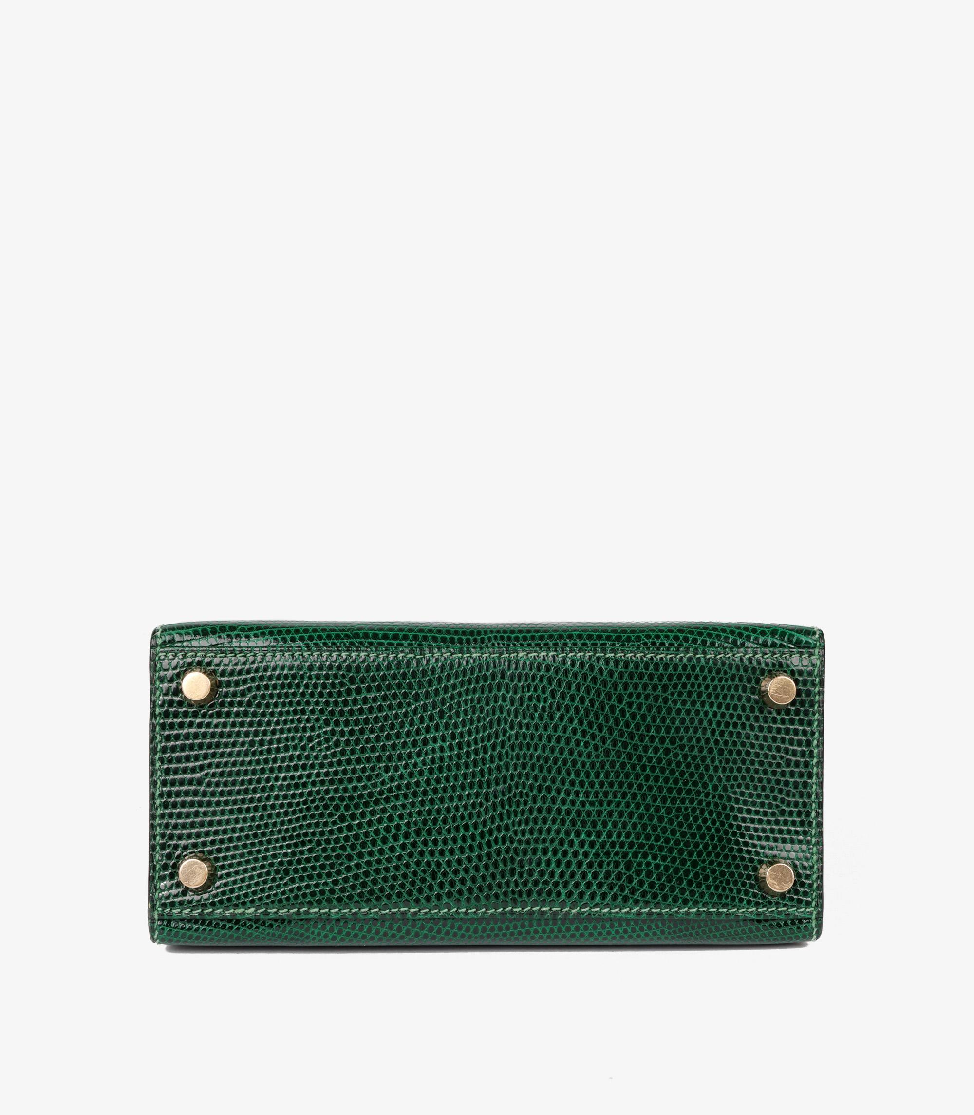 Hermès Vert Moyen Lizard Leather Vintage Kelly 20cm Sellier en vente 2