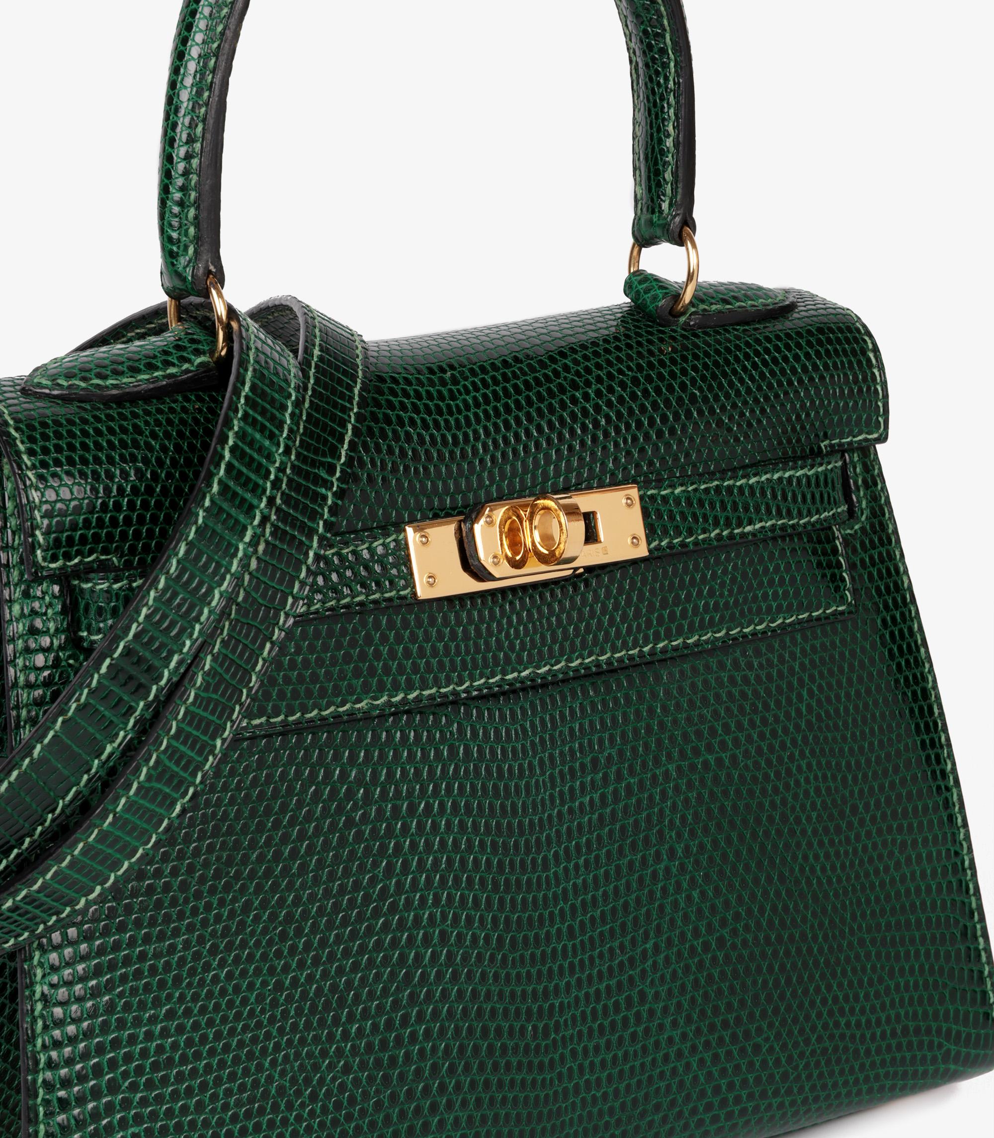 Hermès Vert Moyen Lizard Leather Vintage Kelly 20cm Sellier en vente 3