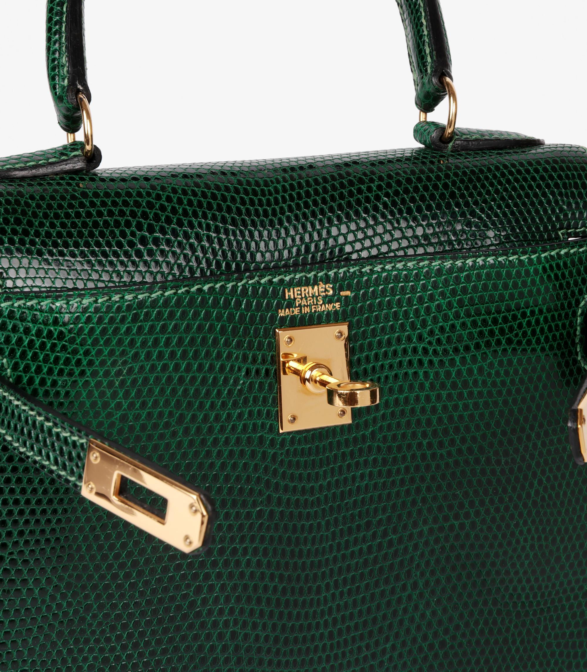 Hermès Vert Moyen Lizard Leather Vintage Kelly 20cm Sellier en vente 4