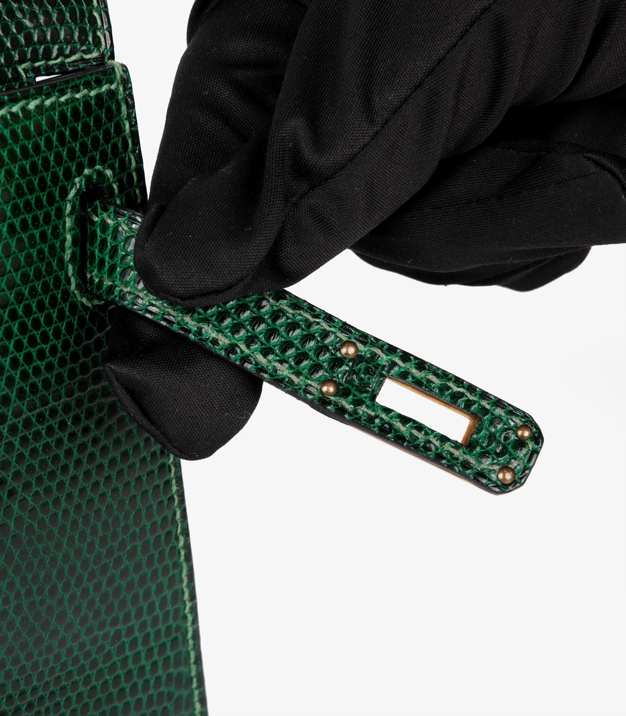 Hermès Vert Moyen Lizard Leather Vintage Kelly 20cm Sellier en vente 4