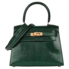 Hermès Vert Moyen Lizard Leather Vintage Kelly 20cm Sellier