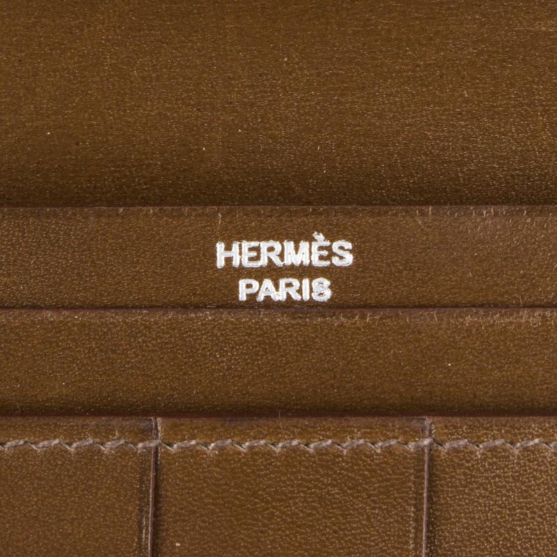 Black HERMES Vert Olive green Box leather BEARN Wallet