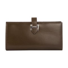 HERMES Vert Olivgrün Box Leder BEARN Brieftasche