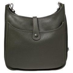 Hermes Vert Olive Togo Leather Palladium Plated Evelyne III GM Bag
