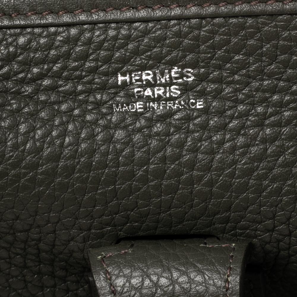 Hermes Vert Olive Togo Leather Palladium Plated Evelyne III GM Bag 2