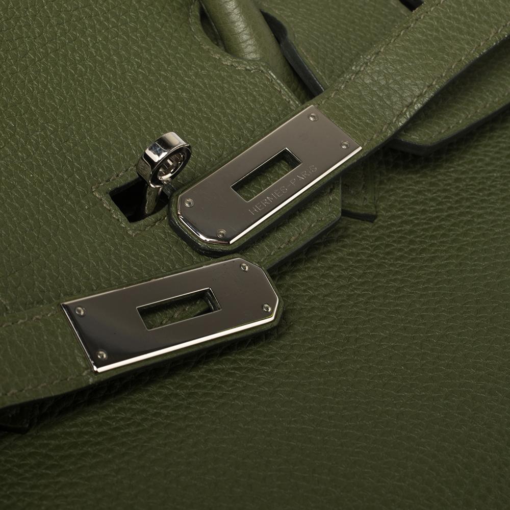 Hermes Vert Pelouse Togo Leather Palladium Finished Birkin 35 Bag 12