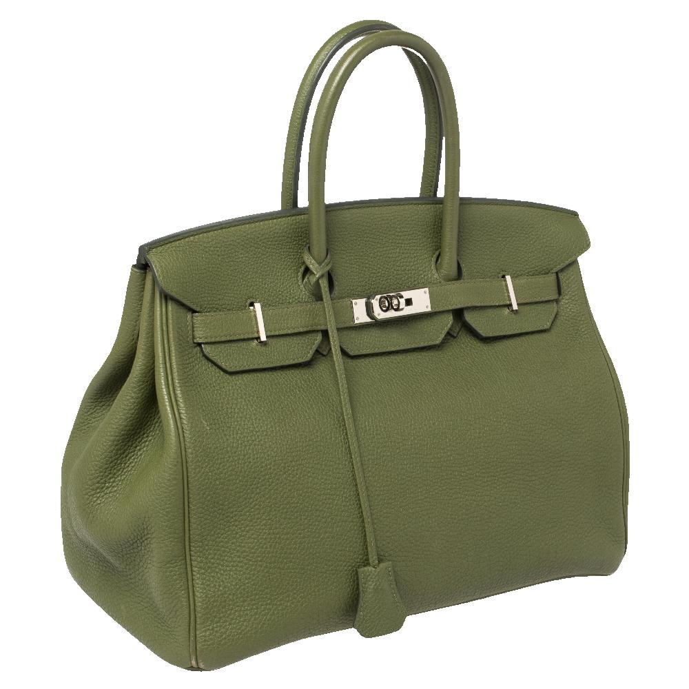 Gray Hermes Vert Pelouse Togo Leather Palladium Finished Birkin 35 Bag