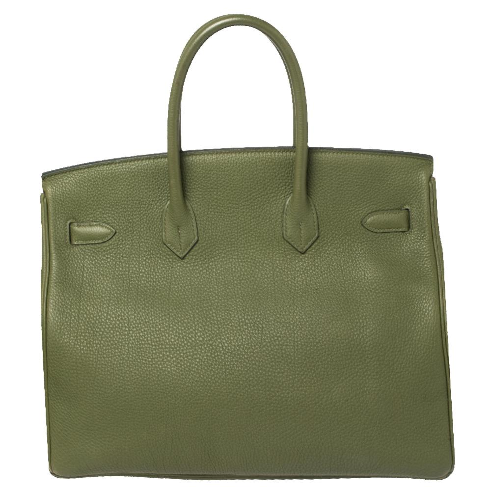 Hermes Vert Pelouse Togo Leather Palladium Finished Birkin 35 Bag In Good Condition In Dubai, Al Qouz 2