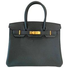 Hermes Vert Rousseau Togo Leather Gold Hardware Birkin 30 Bag