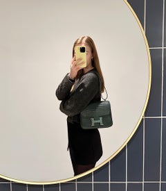 Hermès Vert Titien Matte Alligator Leather Turquoise Marble Constance 24