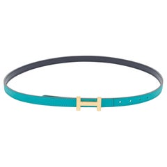 Hermes Vert Verone/Bleu Swift Leather Focus Buckle Reversible Belt 75 CM