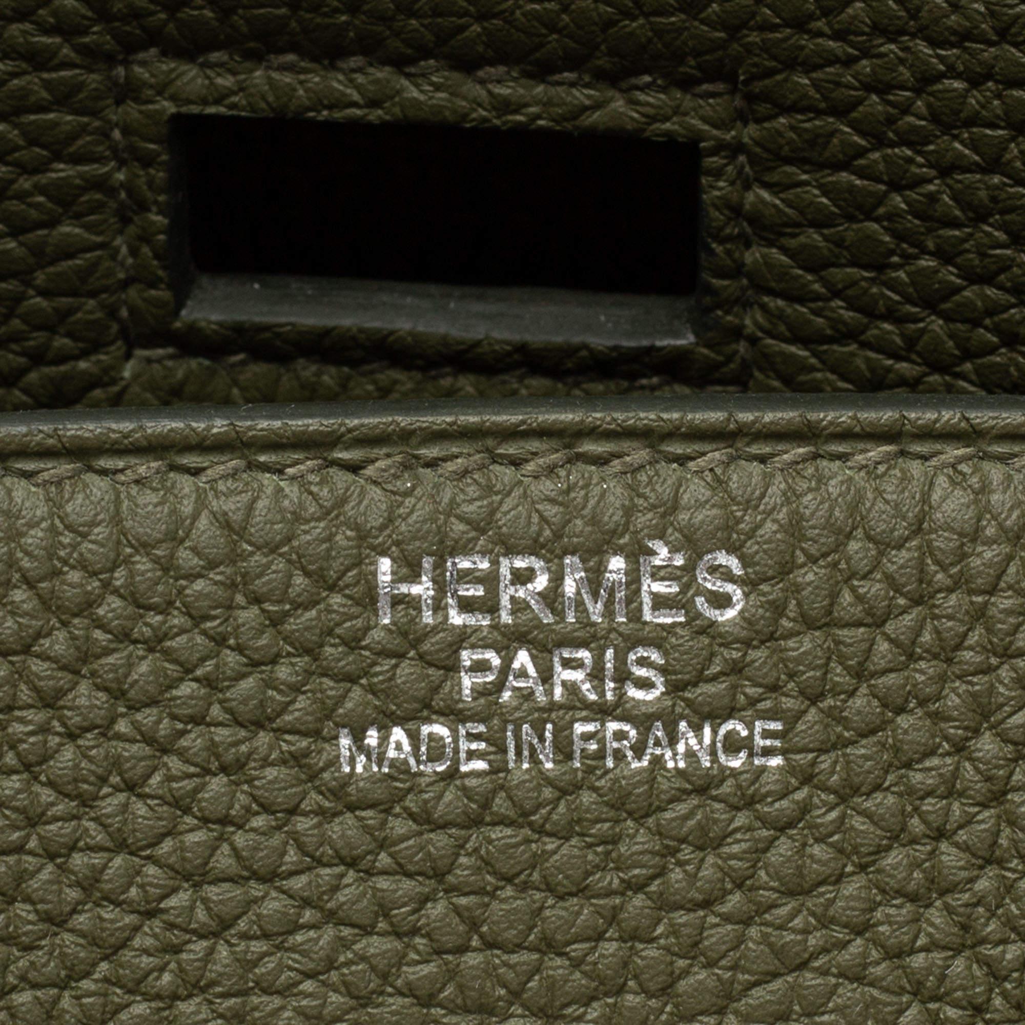 Hermes Vert Veronese/Beige Canvas and Leather Palladium Finish HAC Birkin 40 Bag 2