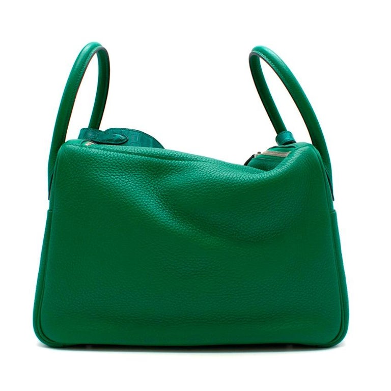 Hermes Vert Veronese Clemence Leather Lindy 30 with Crocodile Strap at  1stDibs