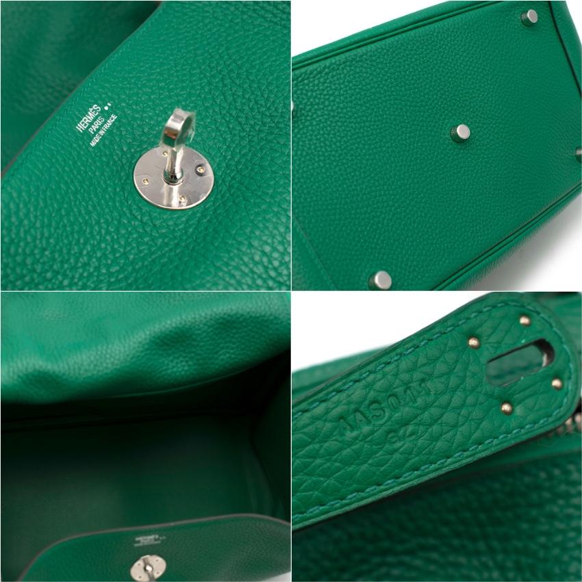 Hermes Vert Veronese Clemence Leather Lindy 30 with Crocodile Strap In New Condition In London, GB