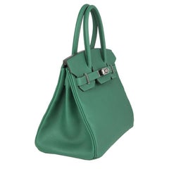 HERMES Vert Vertigo Epsom leather & Palladium BIRKIN 30 Bag