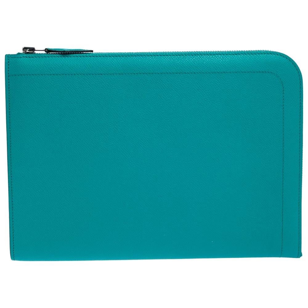Hermes Vert Vertigo Epsom Leather Zip Tablet Case