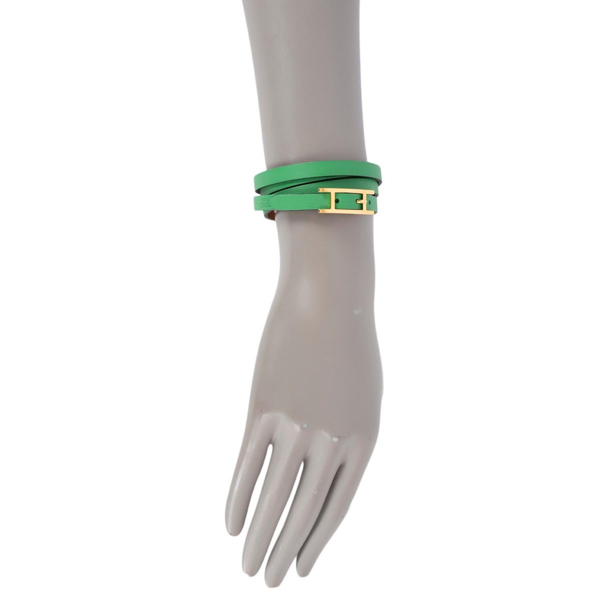  HERMÈS, bracelet portefeuille BEHAPI 3 vert vertigo en cuir Swift Pour femmes 