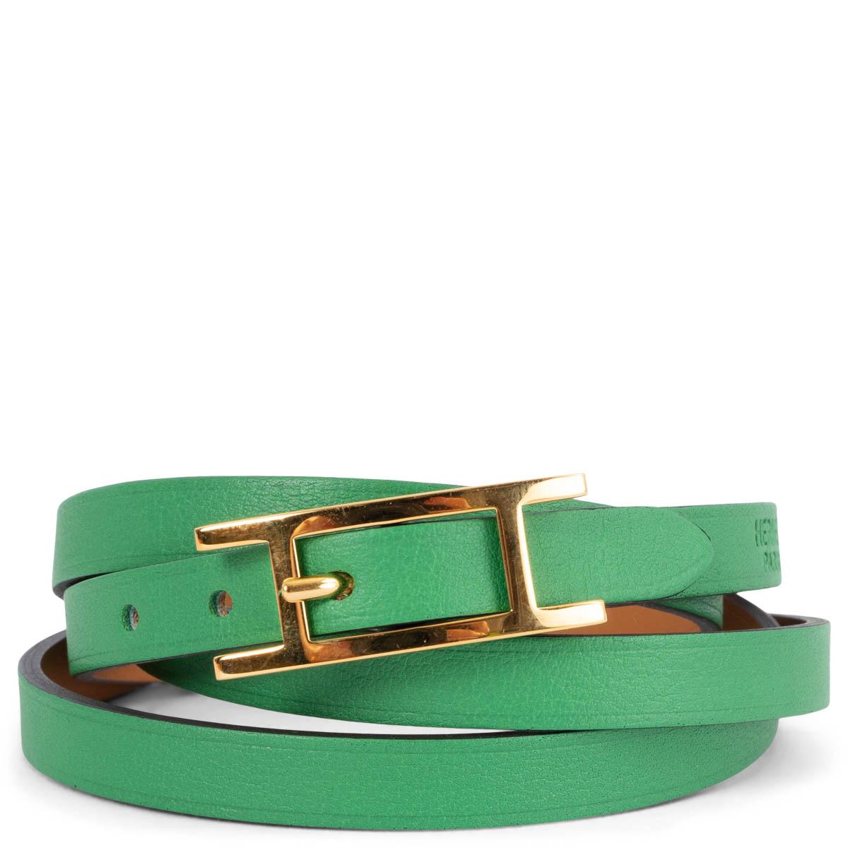 HERMES Vert Vertigo green Swift leather BEHAPI 3 Wrap Bracelet