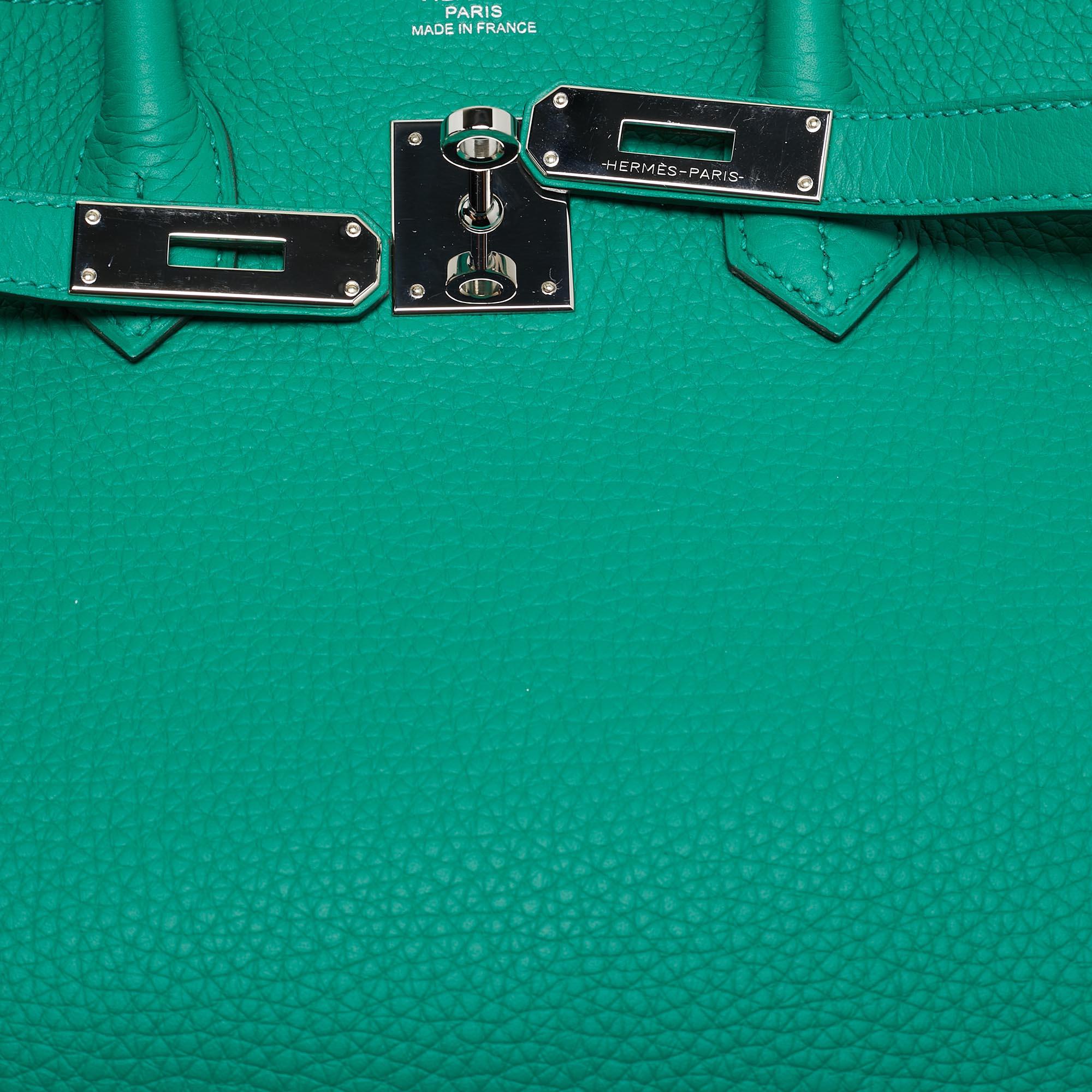 Hermes Vert Vertigo/Vert Fonce Taurillon Clemence Palladium Finish Birkin 35 Bag For Sale 6