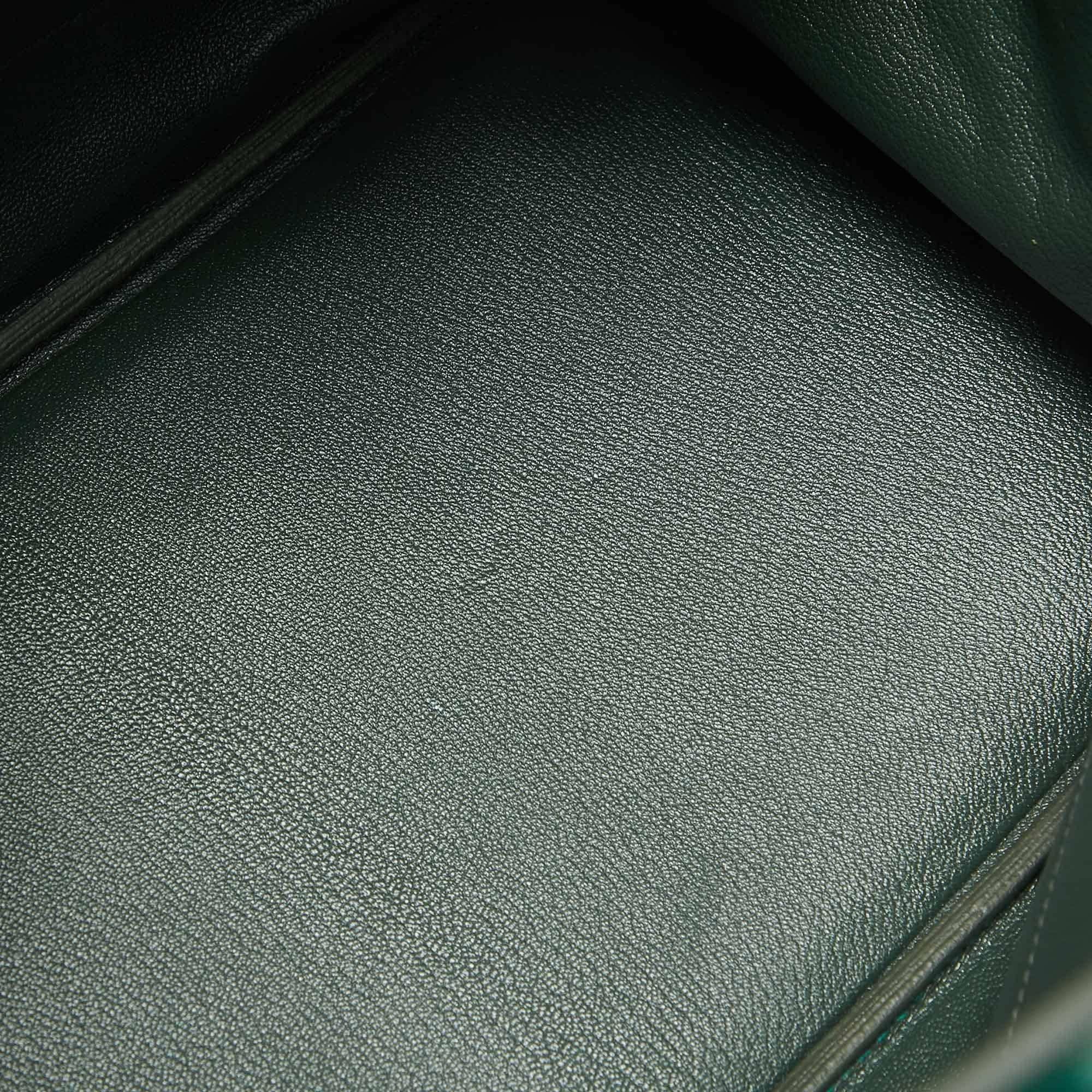 Hermes Vert Vertigo/Vert Fonce Taurillon Clemence Palladium Finish Birkin 35 Bag For Sale 8