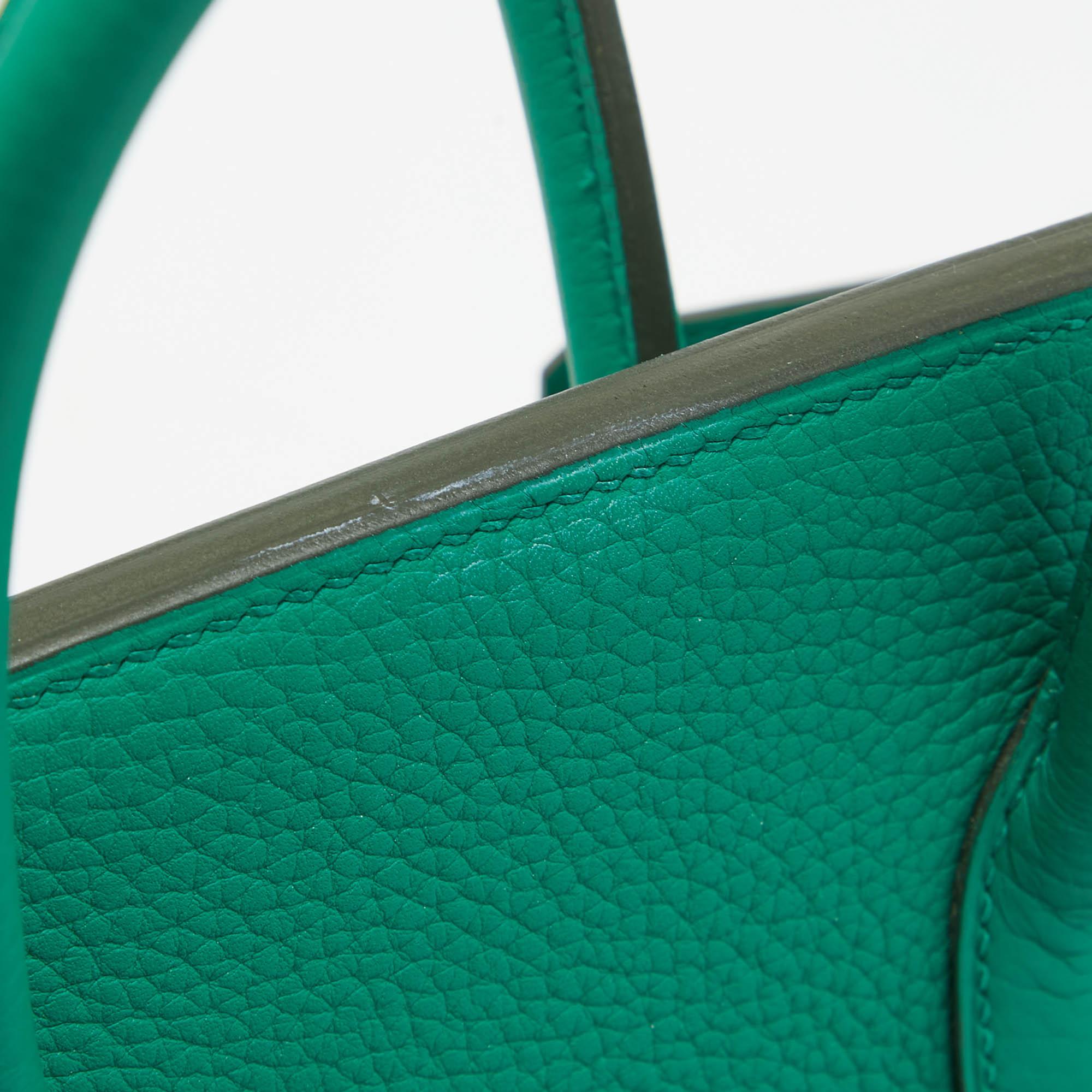 Hermes Vert Vertigo/Vert Fonce Taurillon Clemence Palladium Finish Birkin 35 Bag For Sale 11