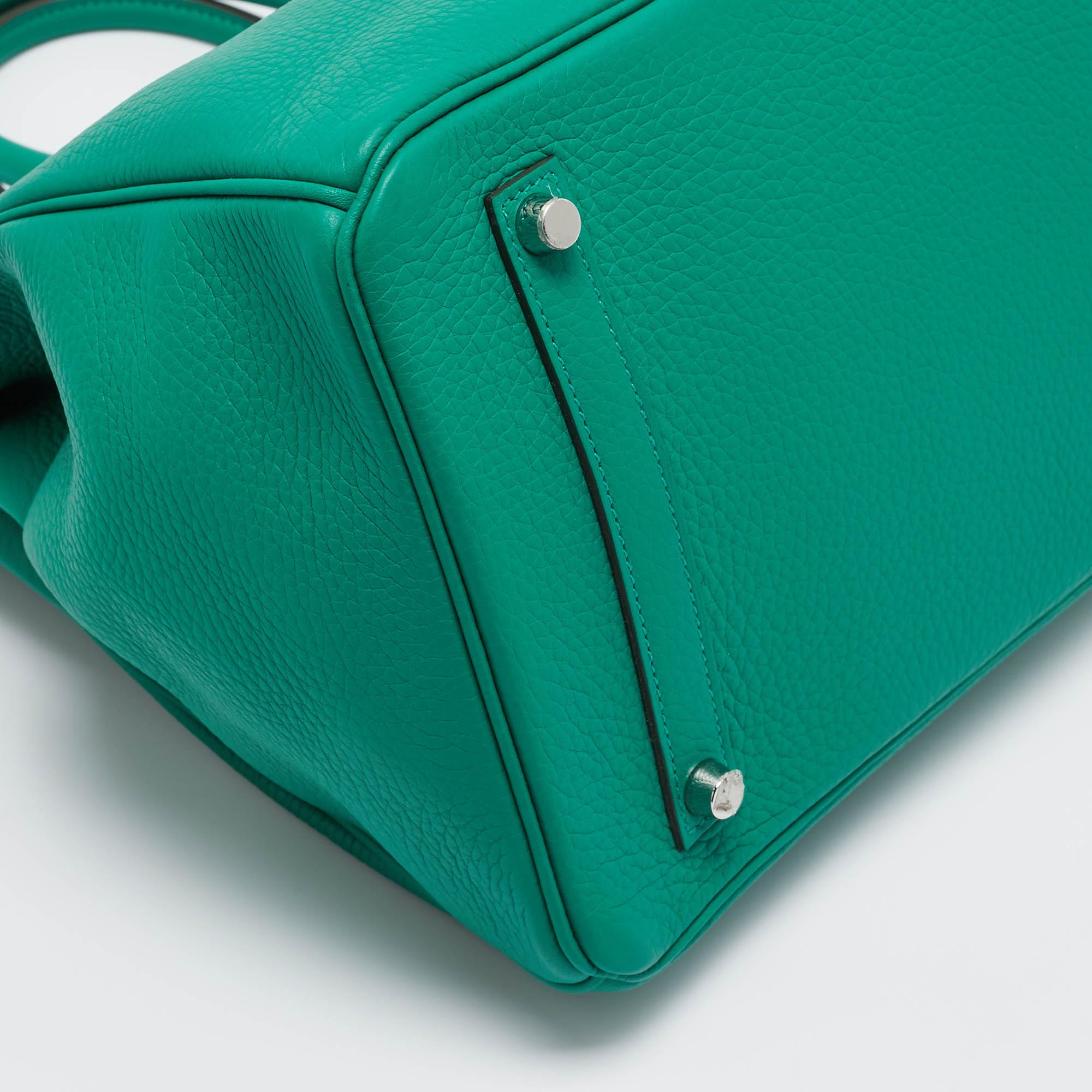Hermes Vert Vertigo/Vert Fonce Taurillon Clemence Palladium Finish Birkin 35 Bag Pour femmes en vente