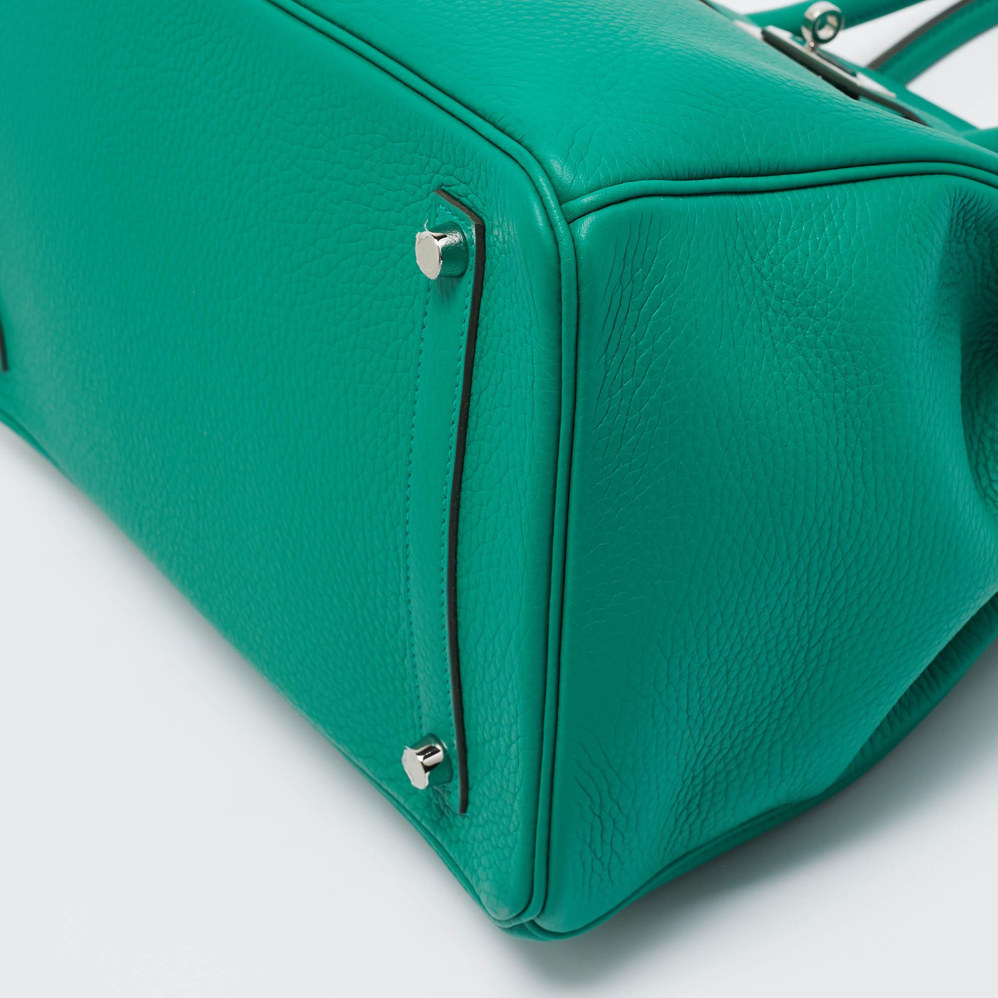 Hermes Vert Vertigo/Vert Fonce Taurillon Clemence Palladium Finish Birkin 35 Bag 1