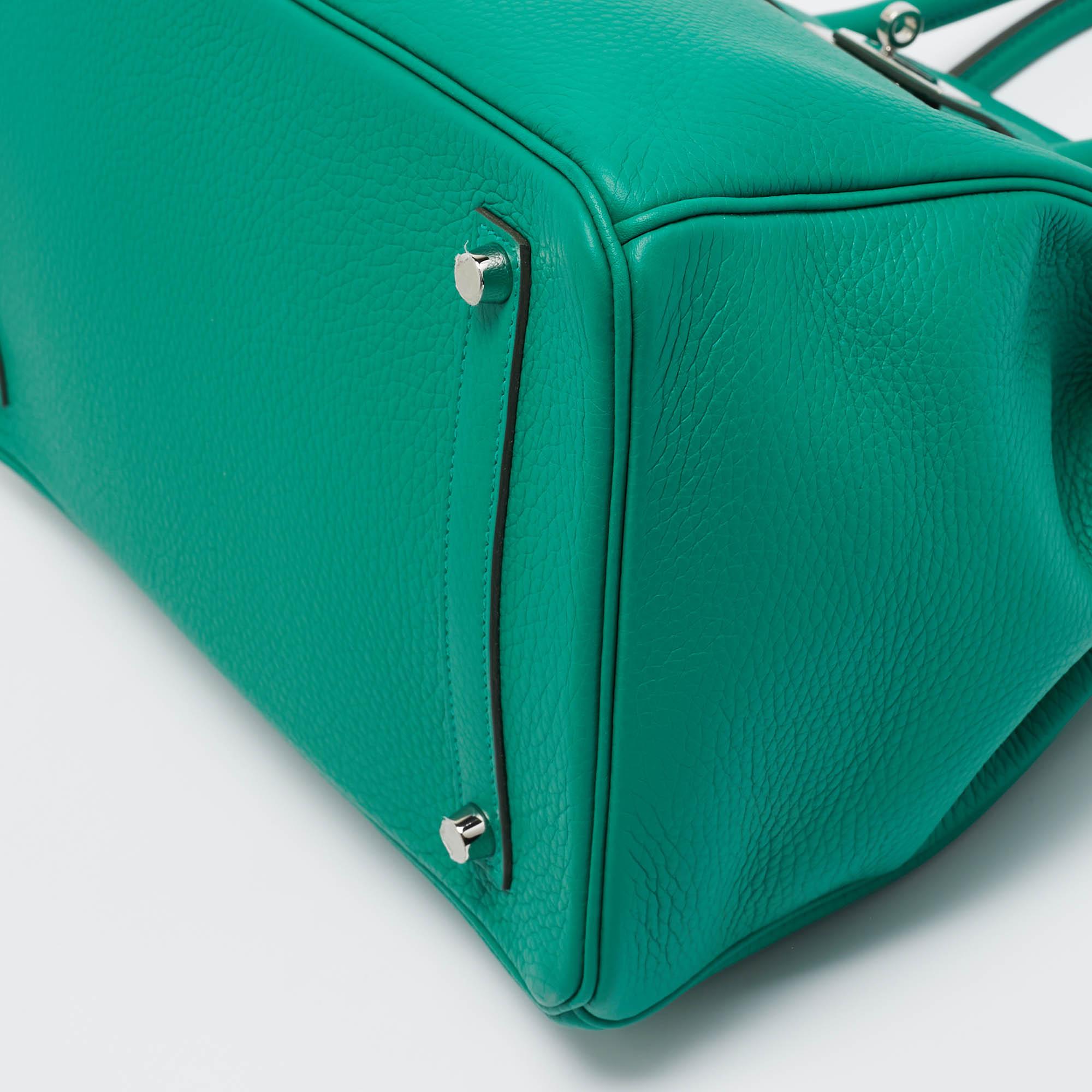 Hermes Vert Vertigo/Vert Fonce Taurillon Clemence Palladium Finish Birkin 35 Bag en vente 1