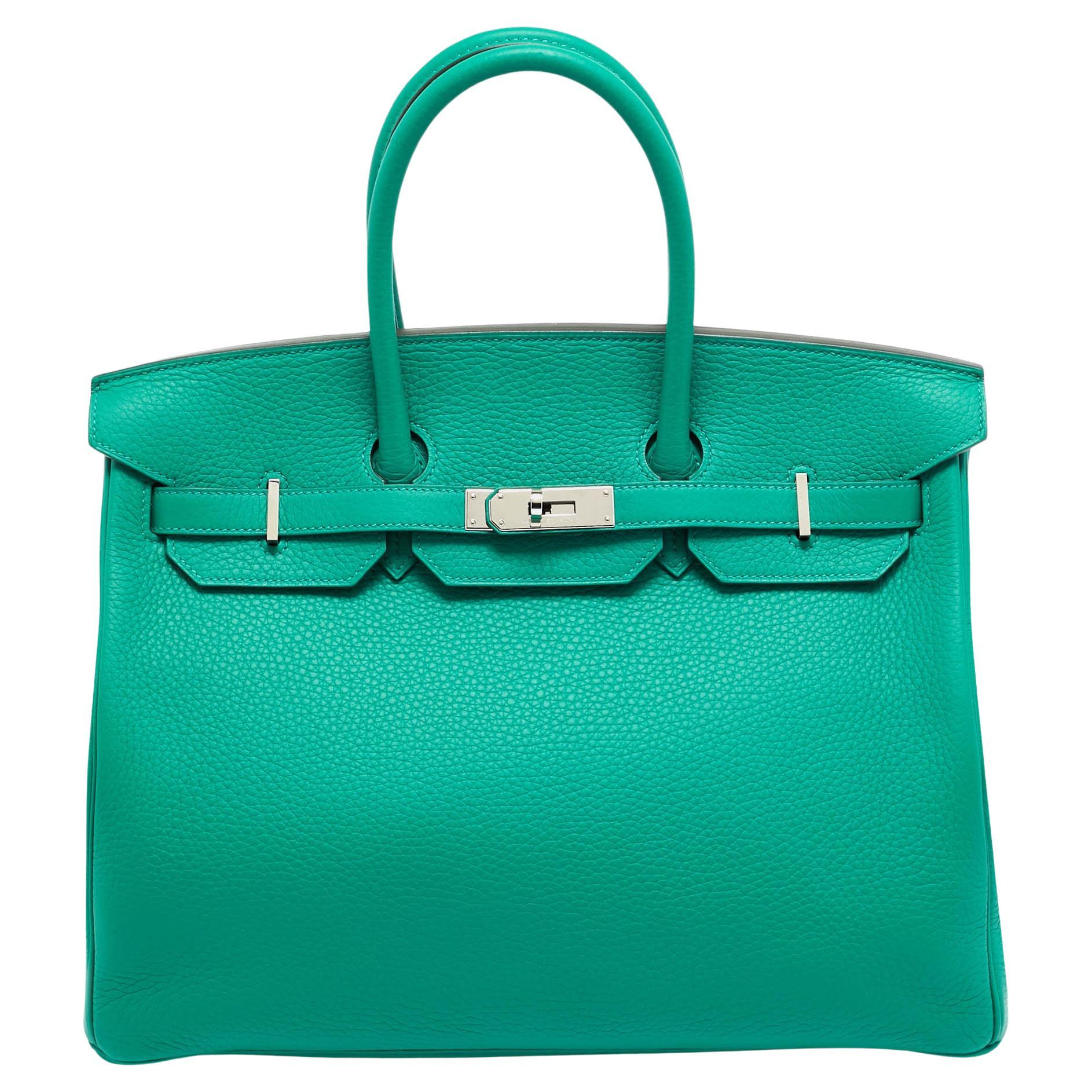 Hermes Vert Vertigo/Vert Fonce Taurillon Clemence Palladium Finish Birkin 35 Bag For Sale
