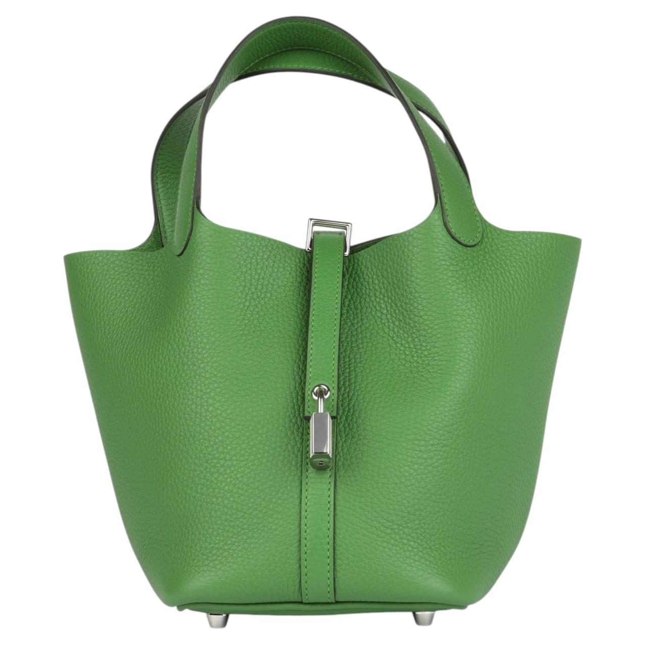 Hermès Vert Yukka Clemence Leather Picotin Lock 18 For Sale