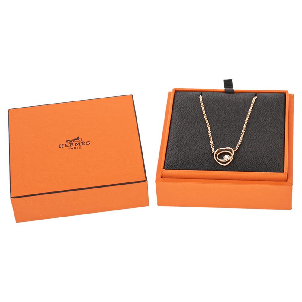 Hermes Vertige Cœur Diamond 18K Rose Gold Toggle Pendant Necklace SH In Good Condition In Dubai, Al Qouz 2