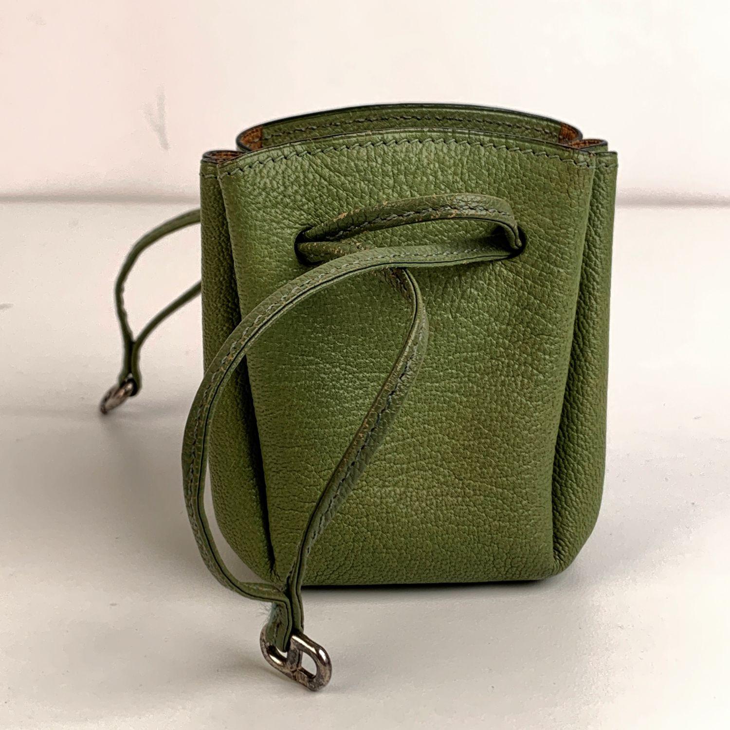 Hermes Vespa Mini Drawstring Pouch Charm Green Messenger Bag Purse 5