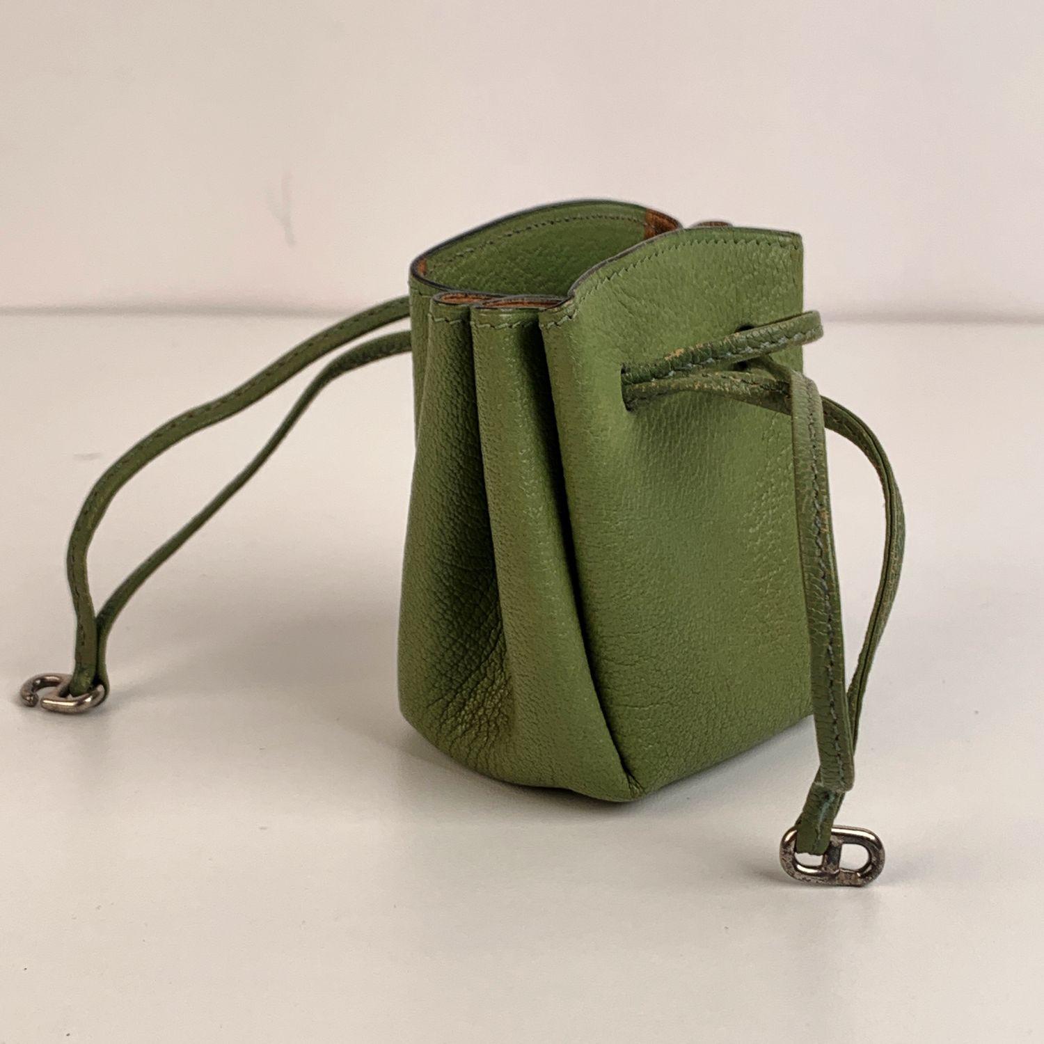Brown Hermes Vespa Mini Drawstring Pouch Charm Green Messenger Bag Purse