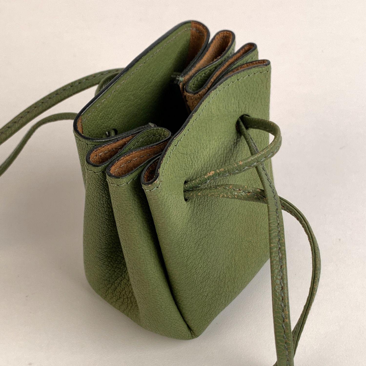 Hermes Vespa Mini Drawstring Pouch Charm Green Messenger Bag Purse In Excellent Condition In Rome, Rome