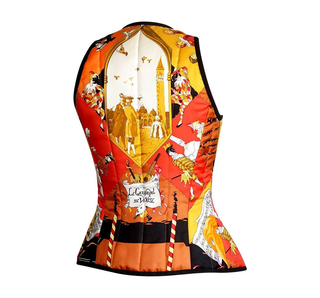 Hermes Vest Carnavale De Venise Scarf Print Exquisite Shape Vintage 38 / 4 In Excellent Condition For Sale In Miami, FL