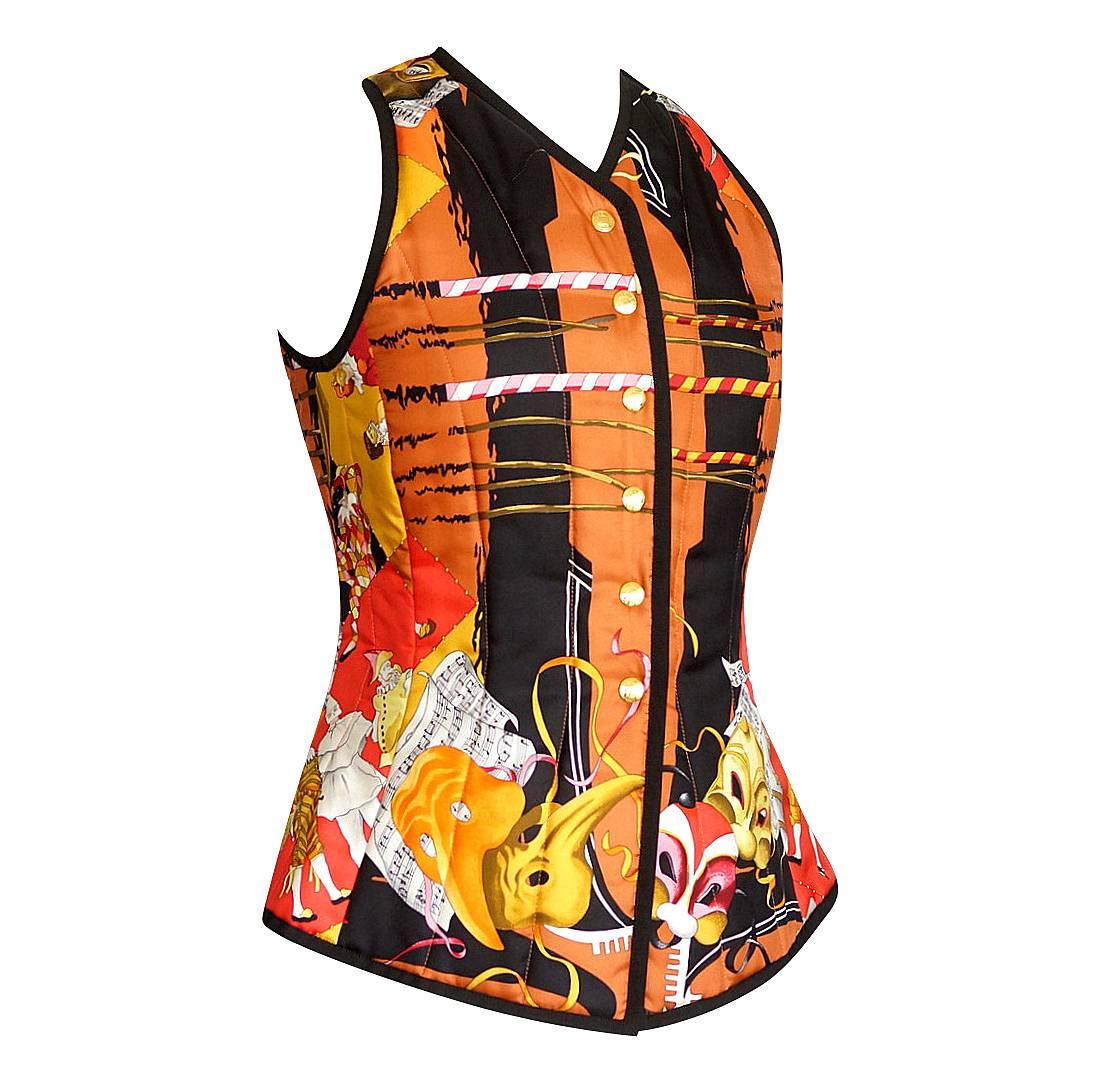 Women's Hermes Vest Carnavale De Venise Scarf Print Exquisite Shape Vintage 38 / 4 For Sale