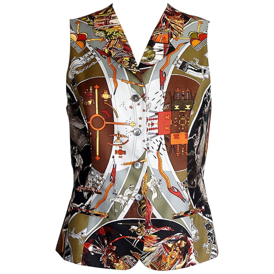 Hermes Vest Les Mythologies des Hommes Rouge Scarf Print Vintage 38 / 6 For Sale